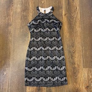 Guess Black Lace over Blush Halter Dress 6